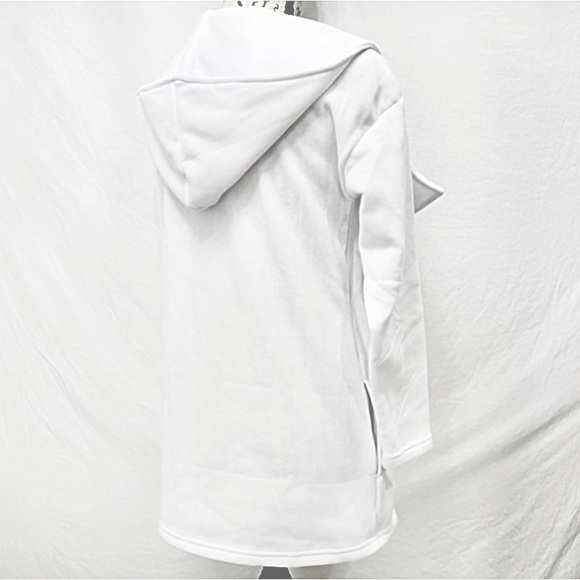 White Zip Up Asymmetrical Front Jacket with Attached Hood Side Pockets NWOT Med - Picture 8 of 16